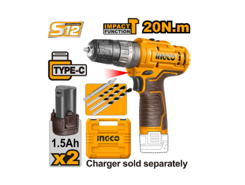 Ingco 20V Cordless Drill 45Nm incl 2.0Ah Batt. Pk